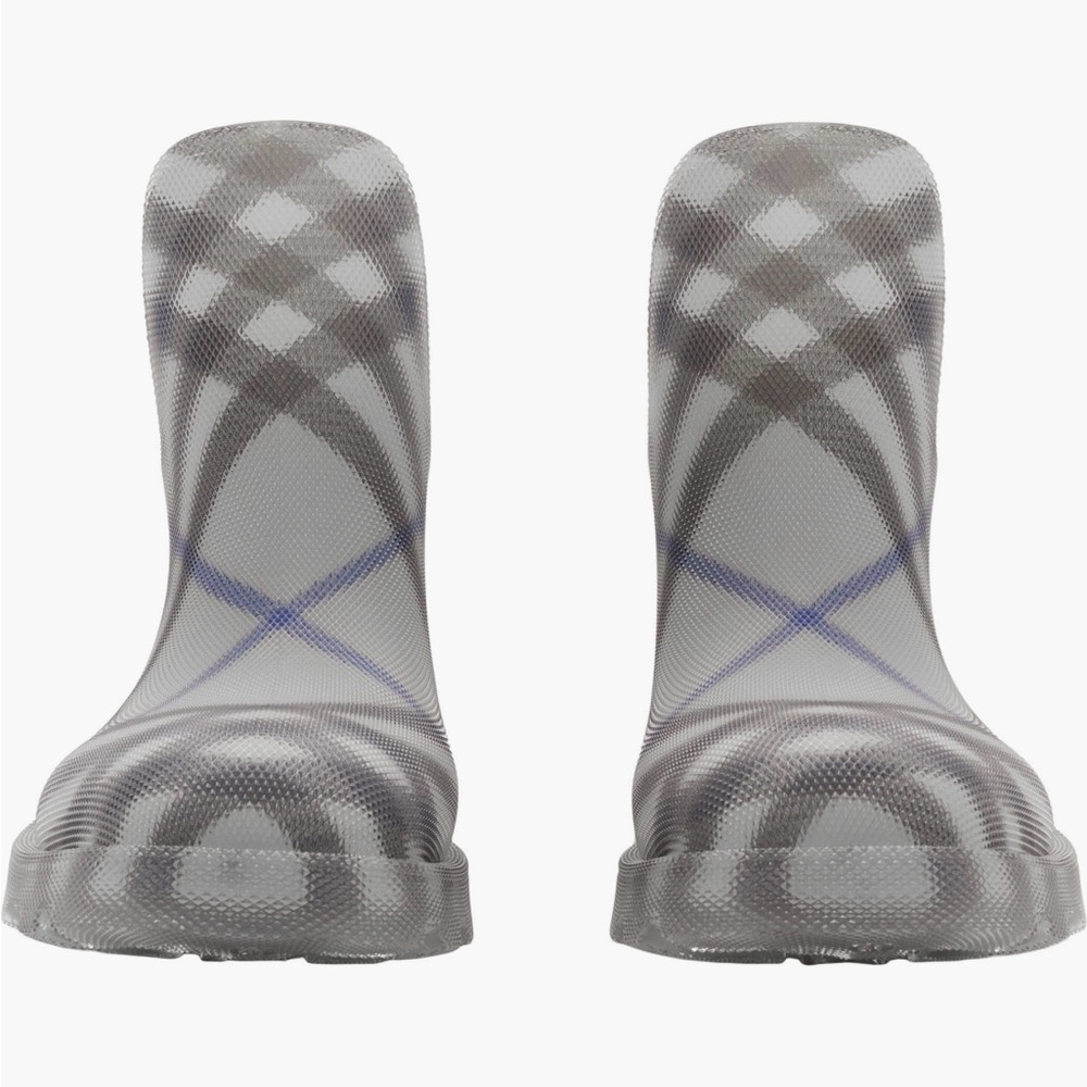 Burberry Check Textured Ankle Rubber Wellie Boot Size 8